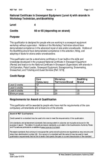 National Certificate In Snowsport Equipment