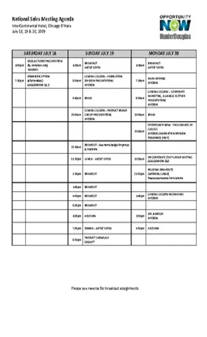 National Sales Meeting Agenda