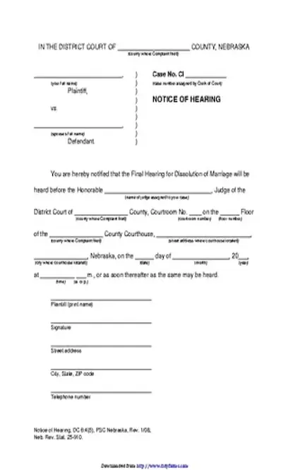 Nebraska Notice Of Hearing Form