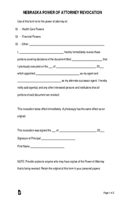 Nebraska Power Of Attorney Revocation Form