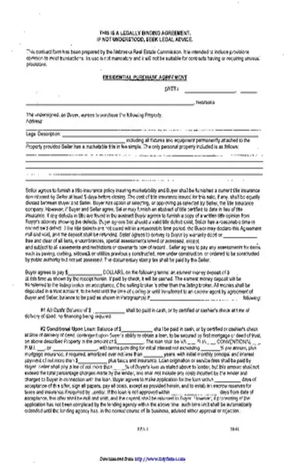 Nebraska Residential Purchase Agreement Form