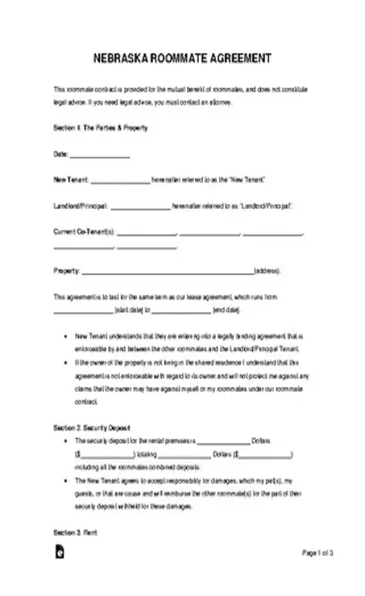 Nebraska Roommate Agreement Template