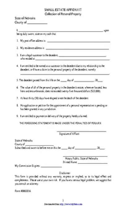 Nebraska Small Estate Affidavit Form