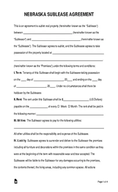 Nebraska Sublease Agreement Template