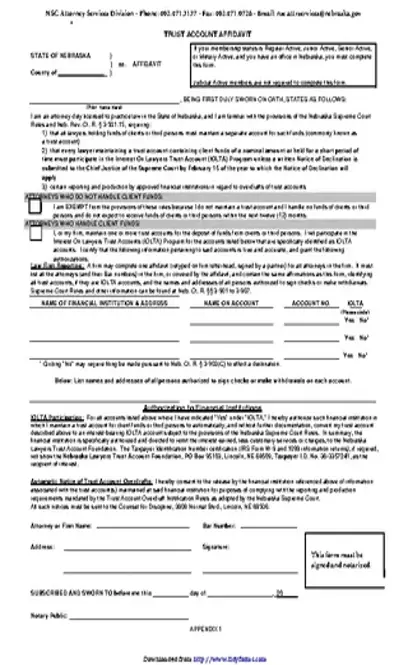 Nebraska Trust Account Affidavit Form