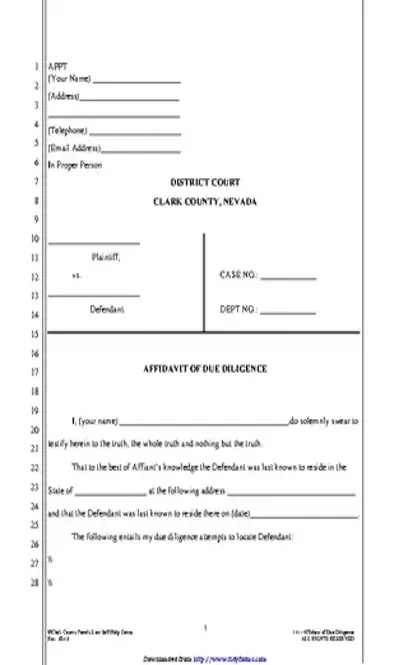 Nevada Affidavit Of Due Diligence Form