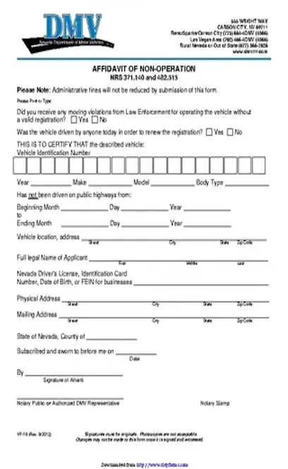 Nevada Affidavit Of Non Operation Form