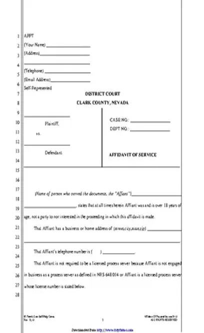 Nevada Affidavit Of Service No Children Form