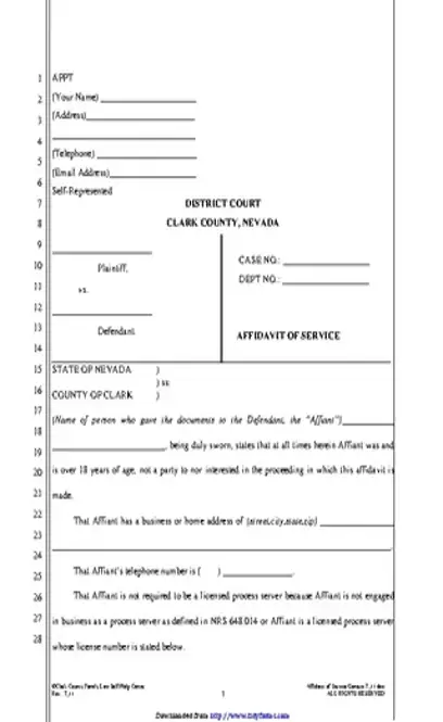 Nevada Affidavit Of Service With Minor Children Form