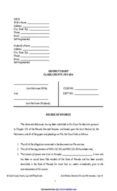 Nevada Decree Of Divorce No Children Form