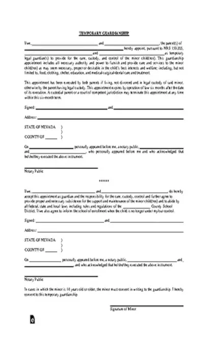 Nevada Minor Child Power Of Attorney Form