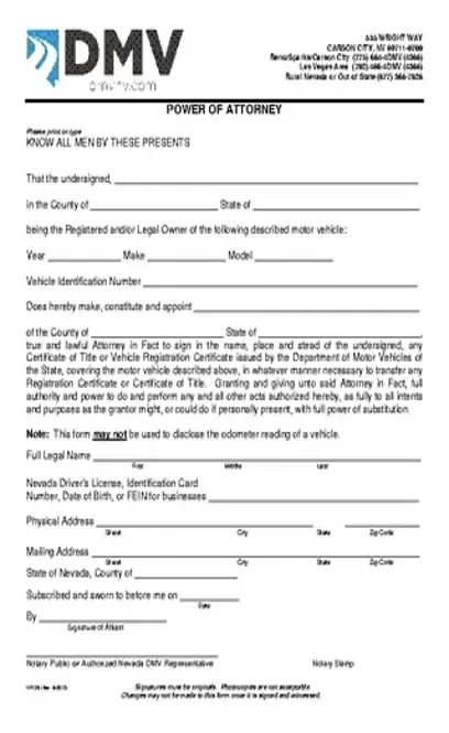 Nevada Motor Vehicle Power Of Attorney Form Vp136