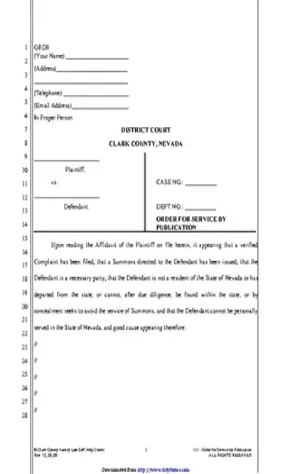 Nevada Order To Serve By Publication Form