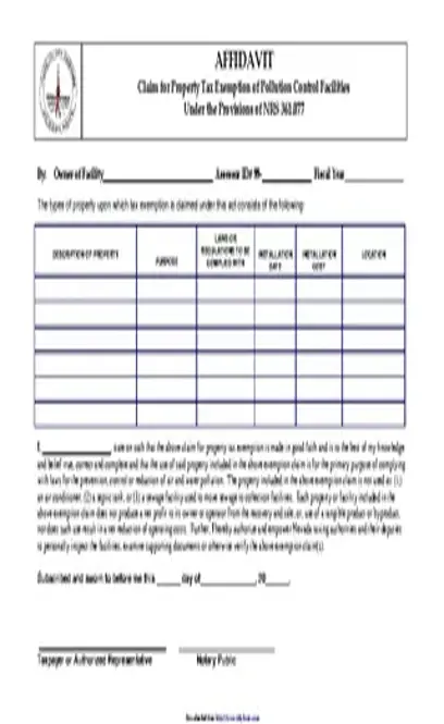 Nevada Pollution Control Affidavit Form