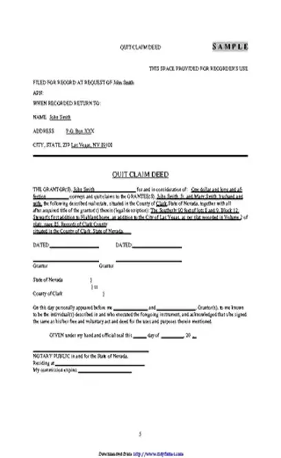 Nevada Quitclaim Deed Form