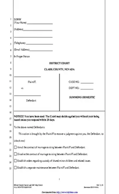 Nevada Summons Form