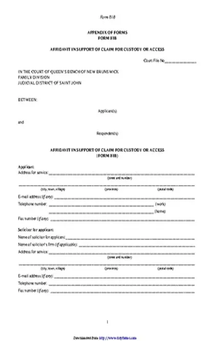 New Brunswick Affidavit In Support Of Claim For Custody Or Access Form