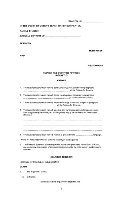 New Brunswick Answer And Counter Petition Form