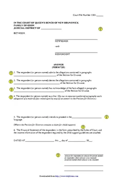 New Brunswick Answer Form