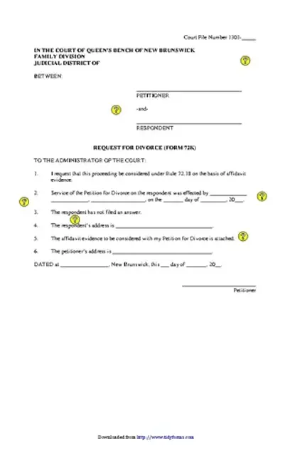 New Brunswick Request For Divorce Form