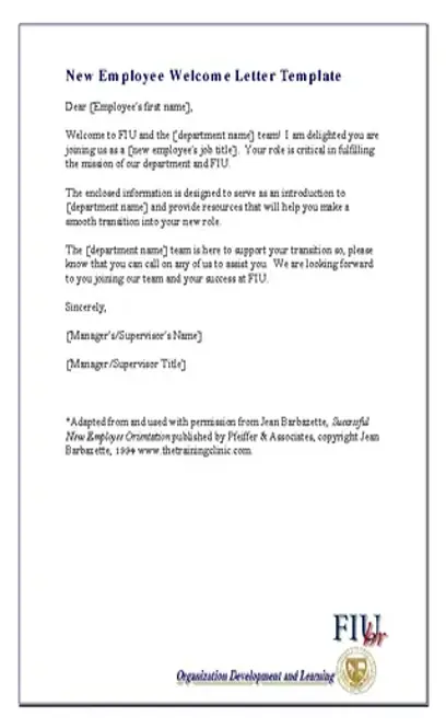 New Employee Sample Welcome Letter Write Up Template