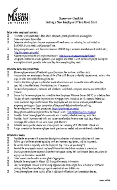 New Employee Supervisor Checklist Template