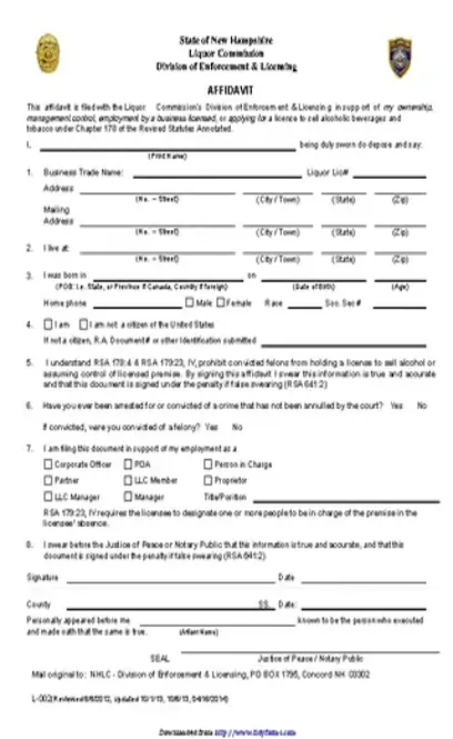 New Hampshire Affidavit Form