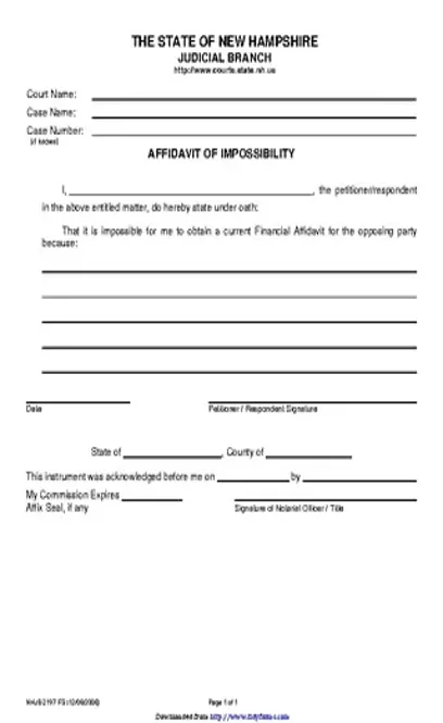 New Hampshire Affidavit Of Impossibility Form