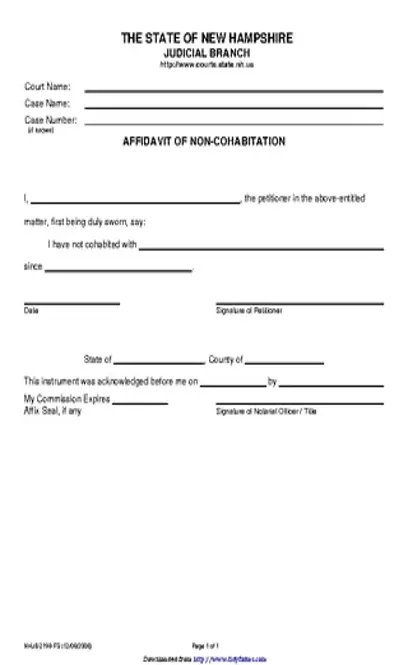 New Hampshire Affidavit Of Non Cohabitation Form