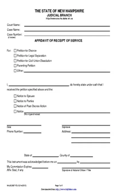 New Hampshire Affidavit Of Receipt Of Service Form