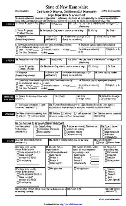 New Hampshire Certificate Of Divorce Form