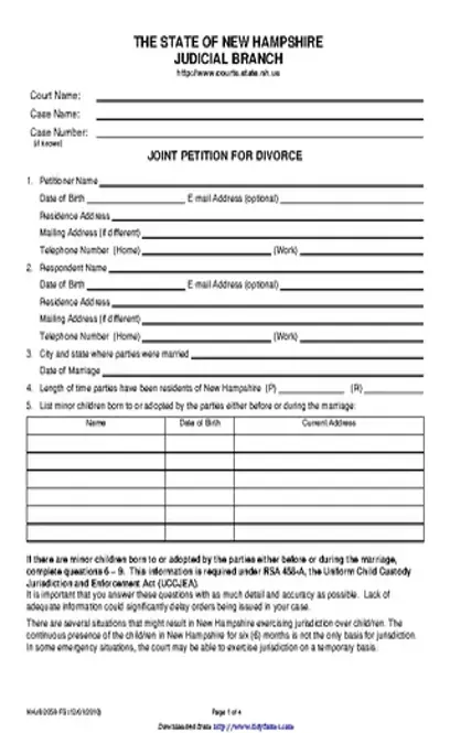 New Hampshire Joint Petition For Divorce Form