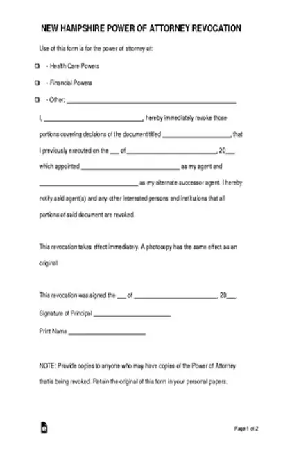 New Hampshire Power Of Attorney Revocation Form