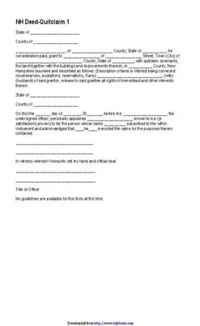 New Hampshire Quitclaim Deed Form