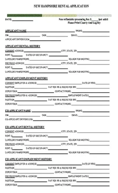 New Hampshire Rental Application Form