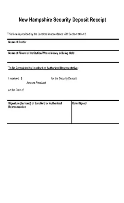 New Hampshire Security Deposit Receipt Form