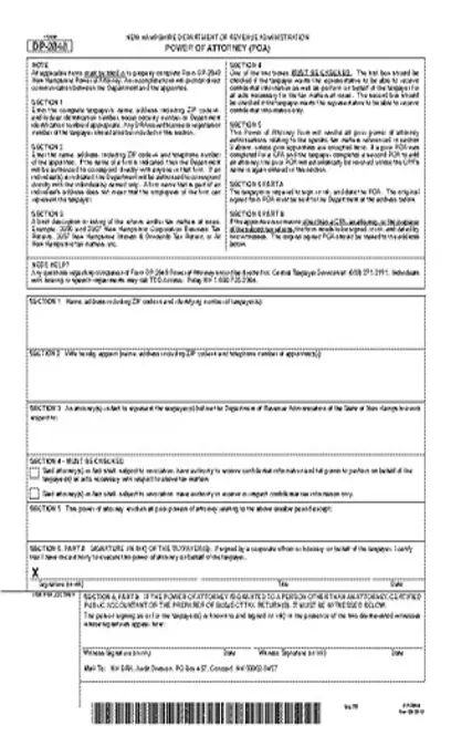 New Hampshire Tax Dept Of Revenue Poa Form Dp 2848