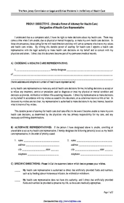 New Jersey Durable Power Of Attorney For Health Care Form