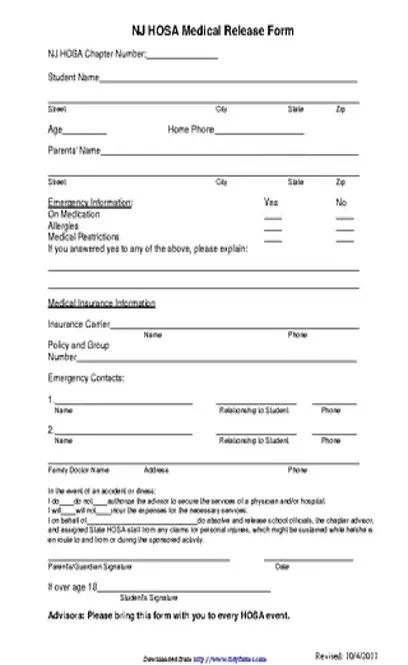 New Jersey Hosa Medical Release Form