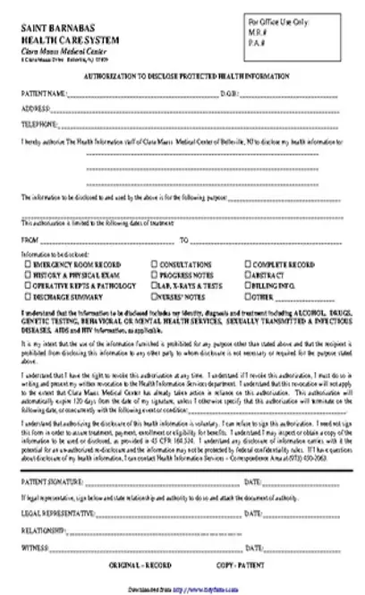 New Jersey Medical Records Release Form 2