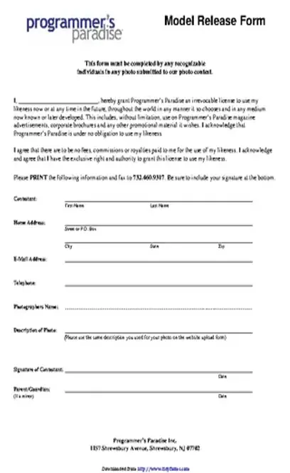 New Jersey Model Release Form