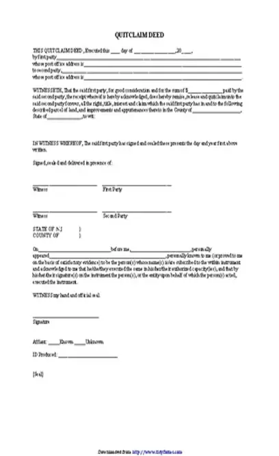 New Jersey Quitclaim Deed Form 2