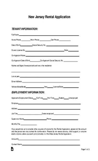 New Jersey Rental Application Form