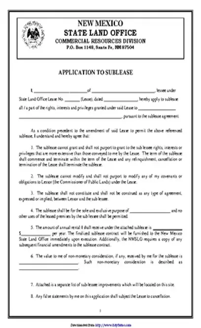 New Mexico Application To Sublease Form