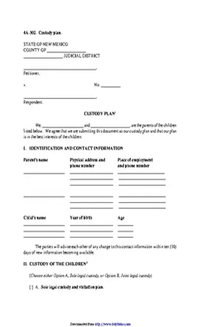 New Mexico Custody Plan Form