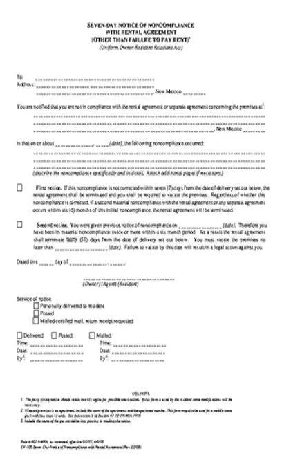 New Mexico Notice To Quit 7 Day Noncompliance Cv106 Form