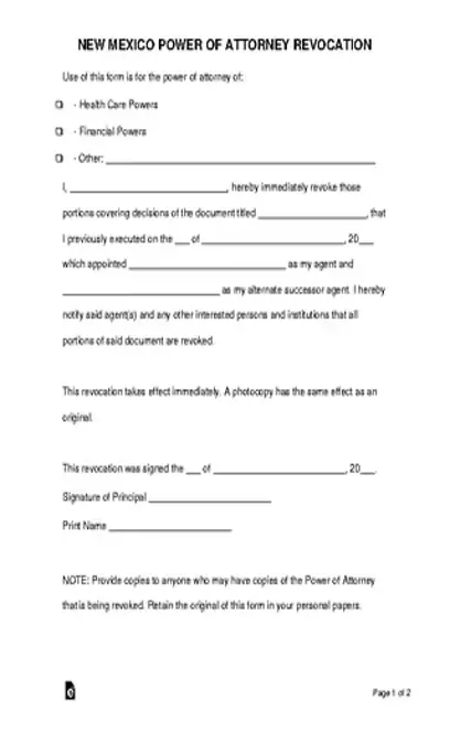 New Mexico Power Of Attorney Revocation Form