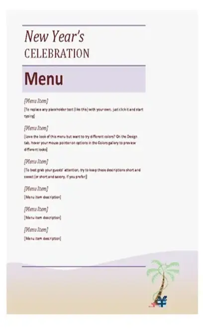 New Year Party Menu Sheet