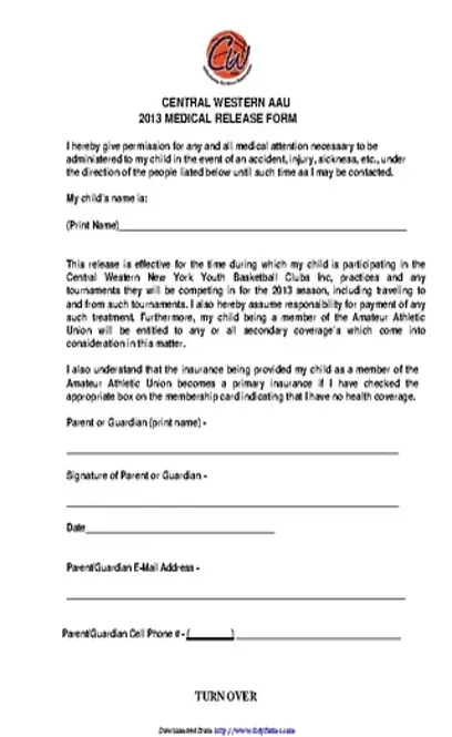 New York Medical Release Form For Minor Child