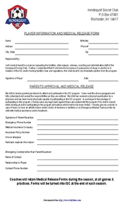 New York Player Information And Medical Release Form